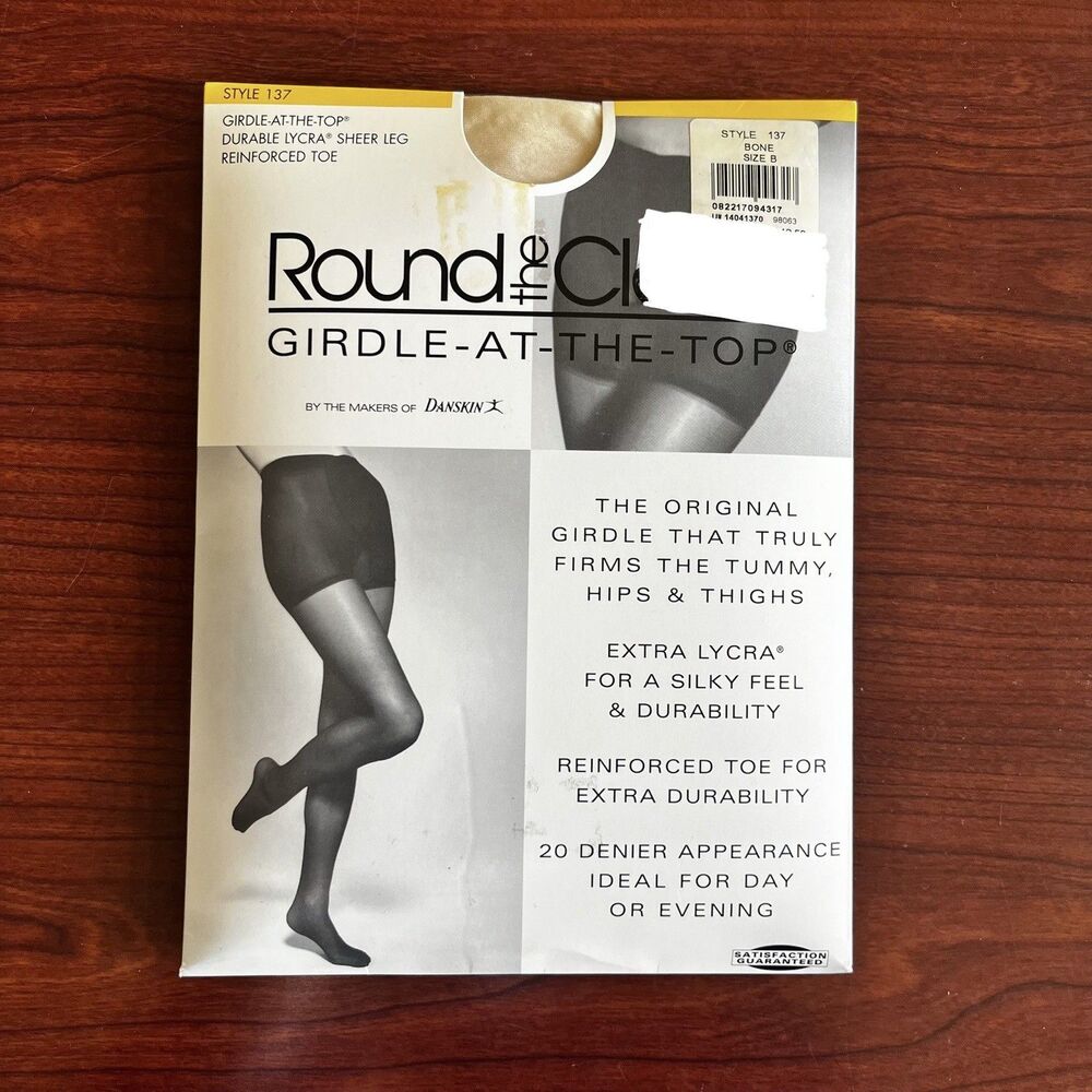 Vintage DANSKIN ROUND THE CLOCK Lycra Bone Color Control Top Pantyhose Size B